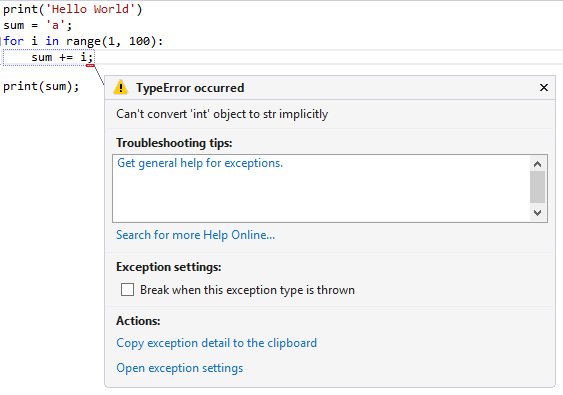 Break on Exception in Visual Studio